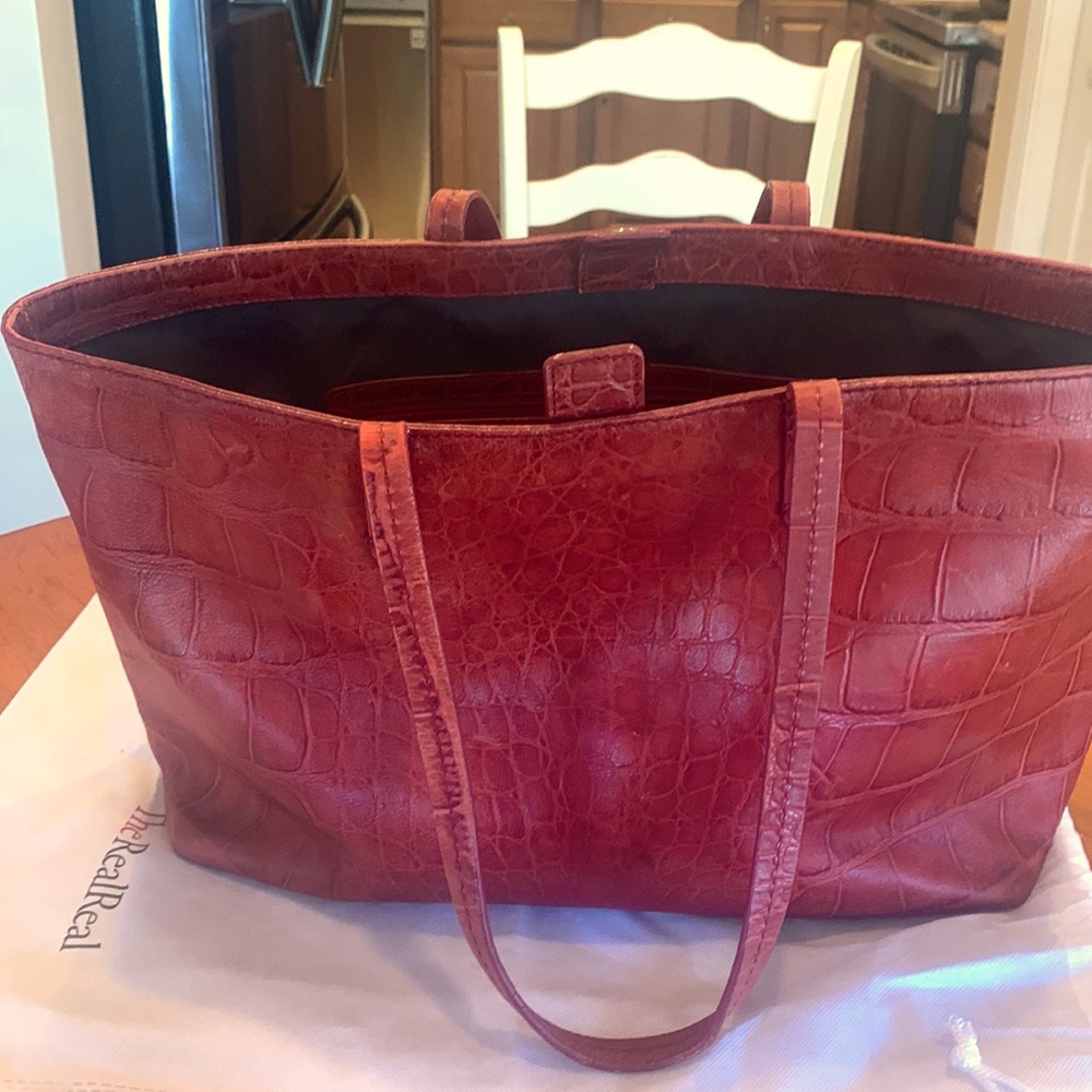 Vintage Brooks Brother Red Crocs Embossed real leather shoulder tote.